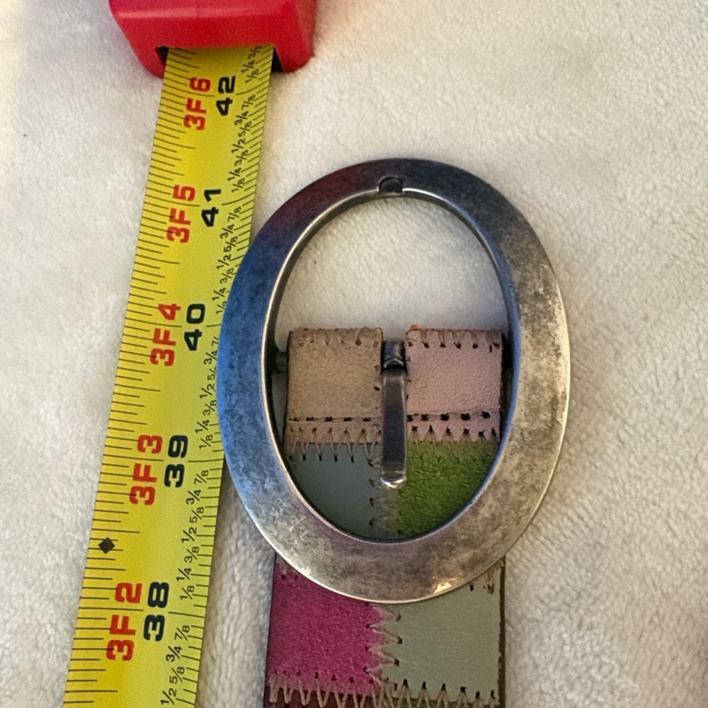 Vintage Fossil pastel & bright multicolor patchwork leather/suede belt Sz Medium - Picture 8 of 16